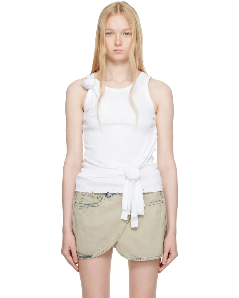 COPERNI White Distressed Rose Rib Tank Top White