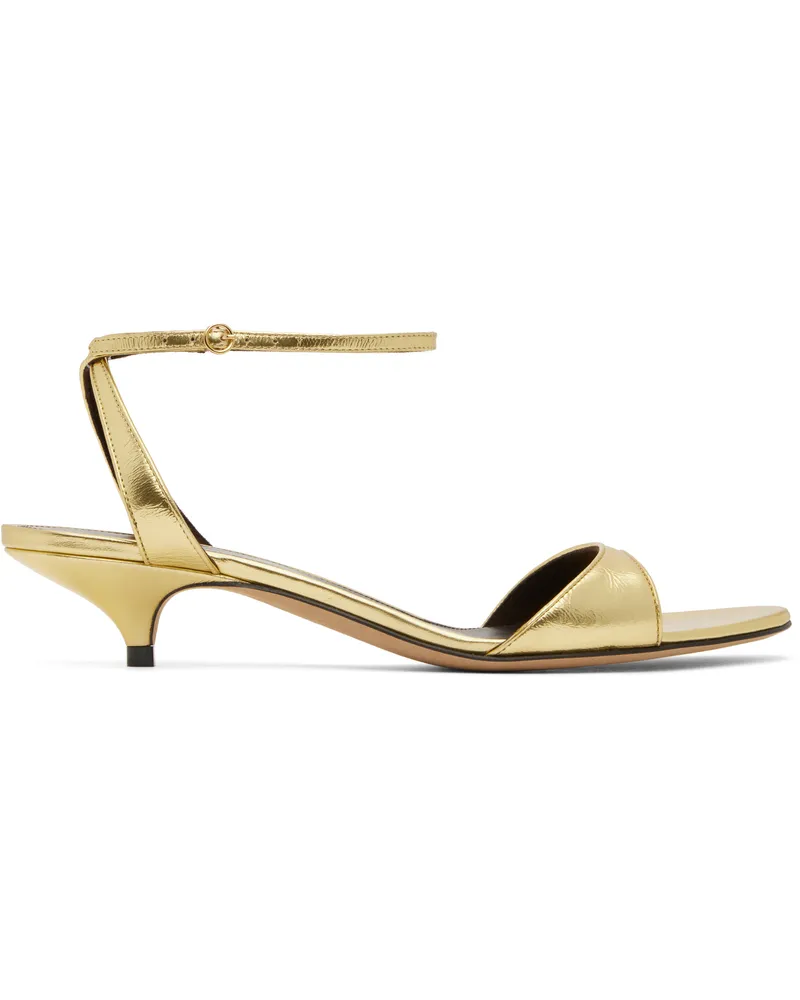 The Row Gold Vika Ankle Strap Kitten Heeled Sandals Gold