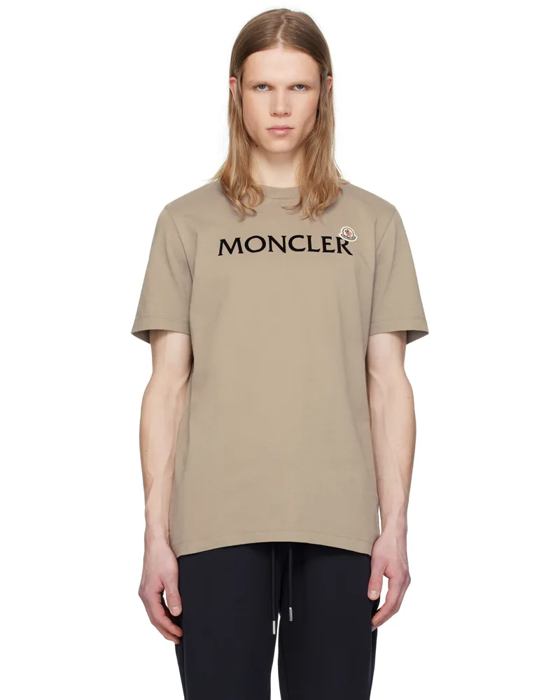 Moncler Beige Flocked Logo Cotton T-shirt 22e