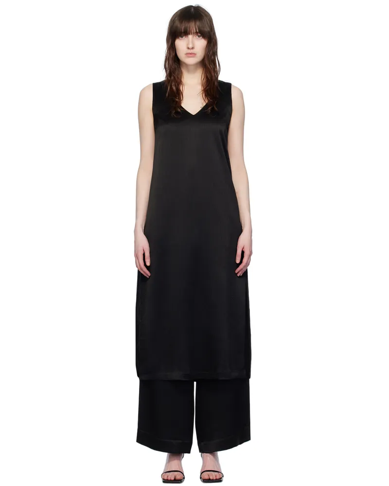 Elleme Black V-Neck Midi Dress Textured