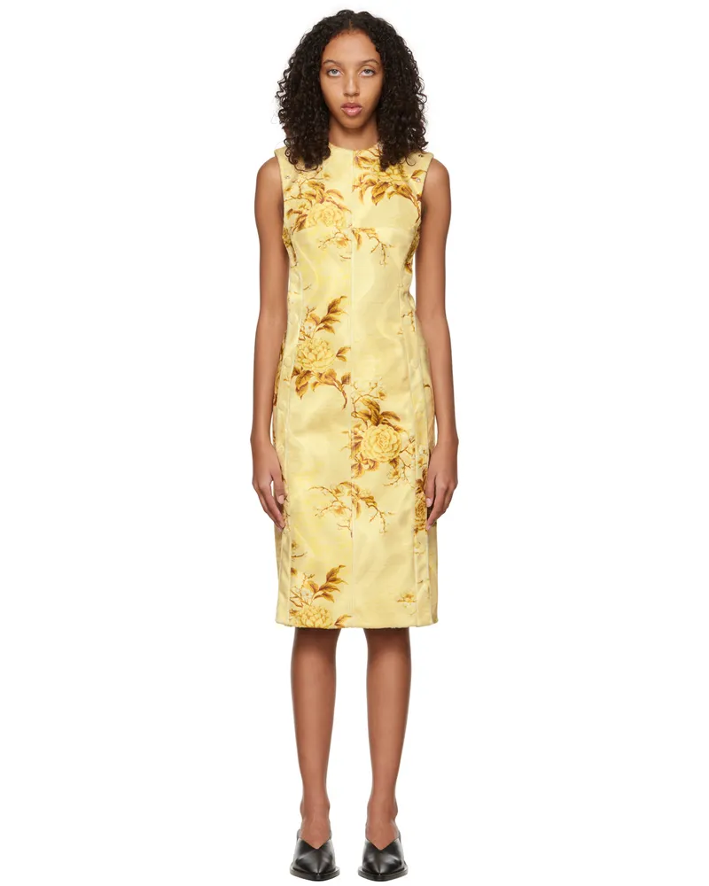KWAIDAN EDITIONS Yellow Floral Midi Dress Spring