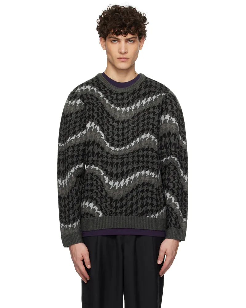 Dime Gray Houndstooth Knit Sweater Coal