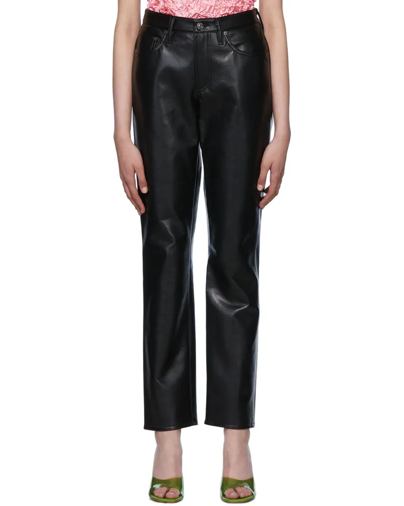 AGOLDE Black Lyle Recycled Leather Trousers Black