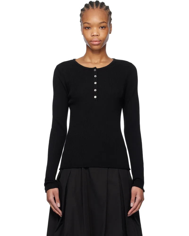 Dunst Black Buttoned Knit T-shirt Black