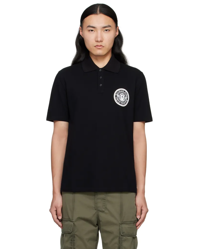 Balmain Black Cotton Coin Print Polo Eab