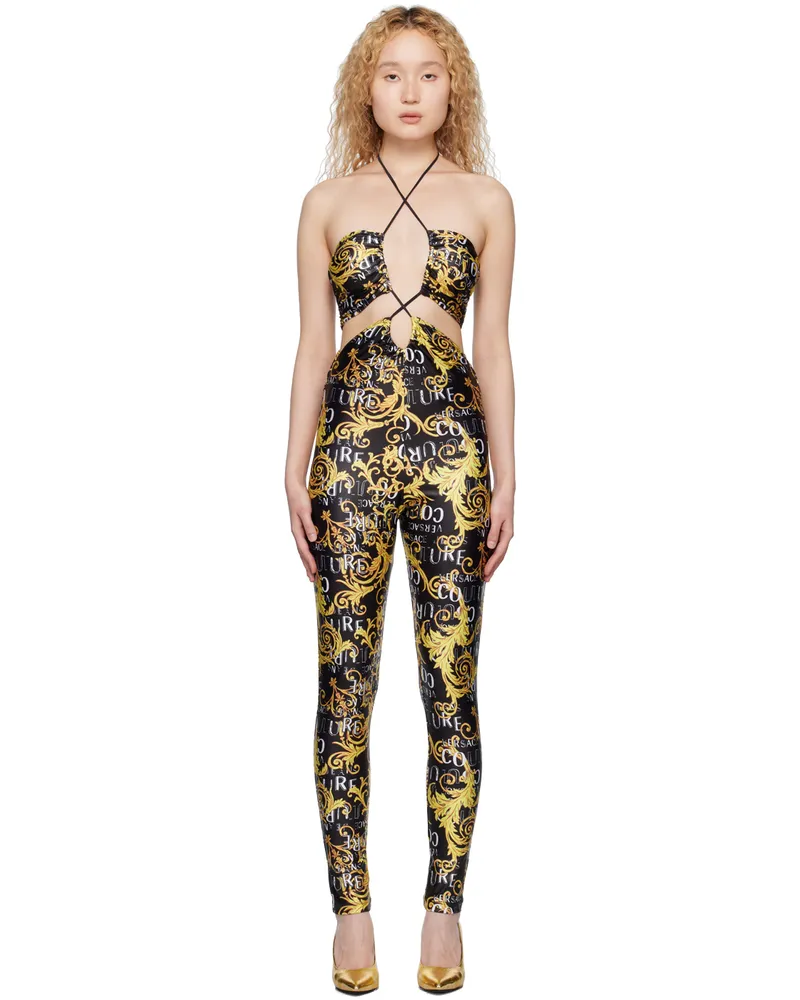 Versace Jeans Black Printed Jumpsuit Eg89