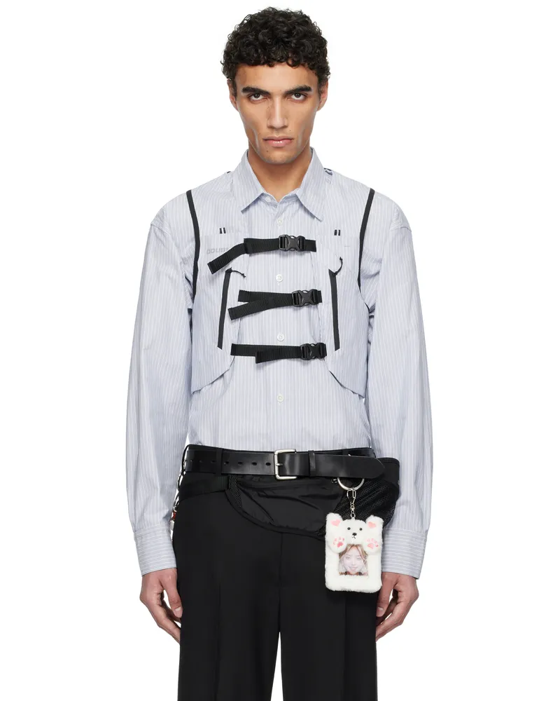 Doublet Blue & White Trail Vest Stripe Shirt Blue