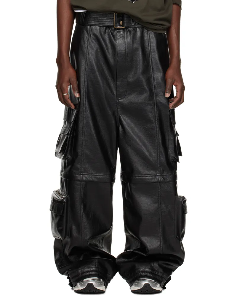 LU'U DAN Black Belted Faux-Leather Cargo Pants Black