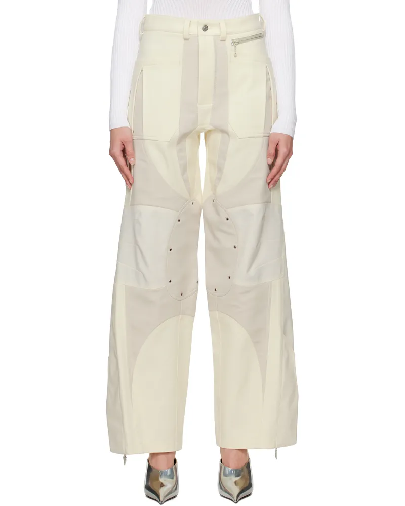 Thierry Mugler Off-White & Beige Twill Workwear Trousers B1010