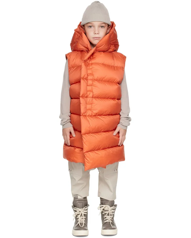 Rick Owens Kids Orange Hooded Down Vest 53