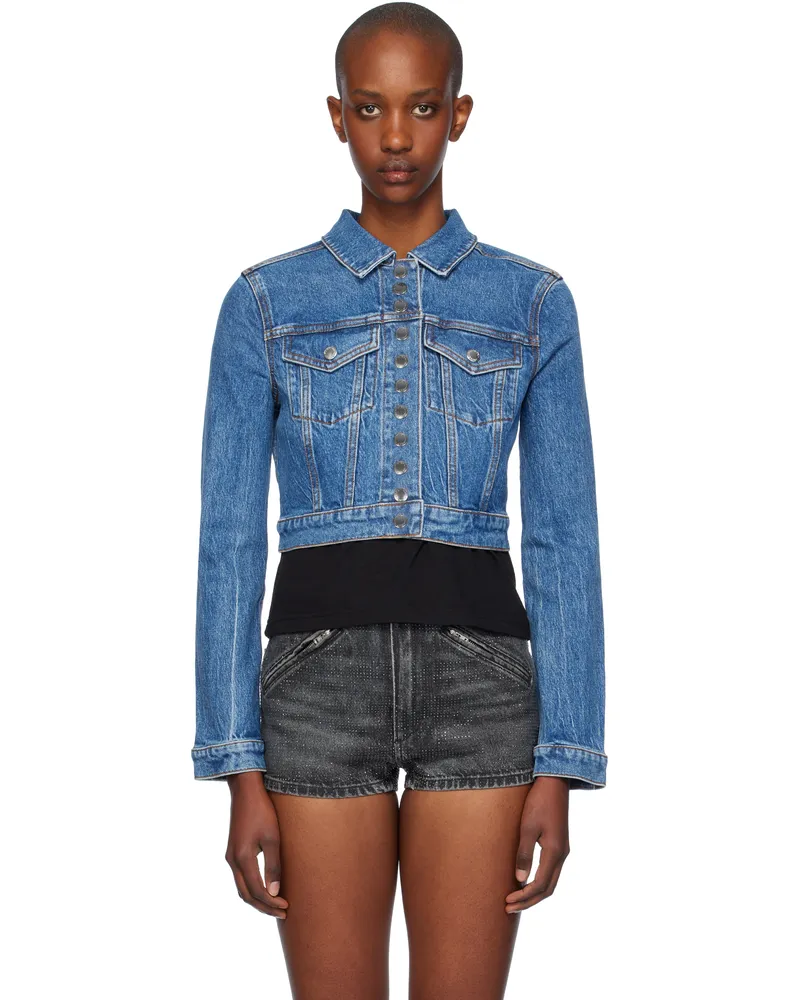 Alexander Wang Blue Cropped Trucker Denim Jacket Deep