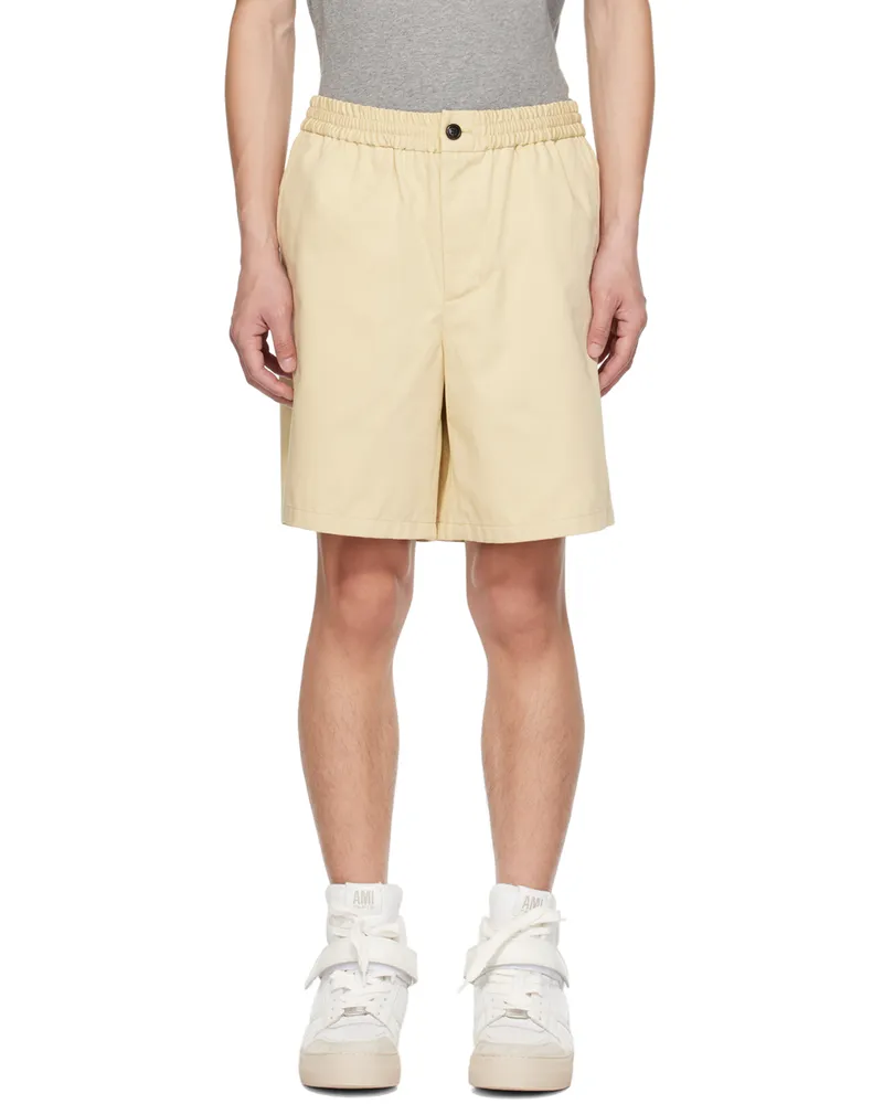 AMI Paris Beige Elasticized Shorts Vanille