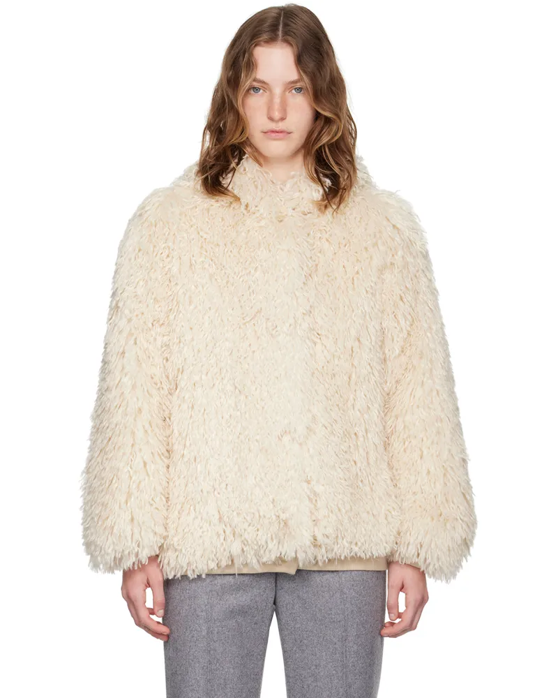 MSGM Off-White Hooded Faux-Fur Jacket 02