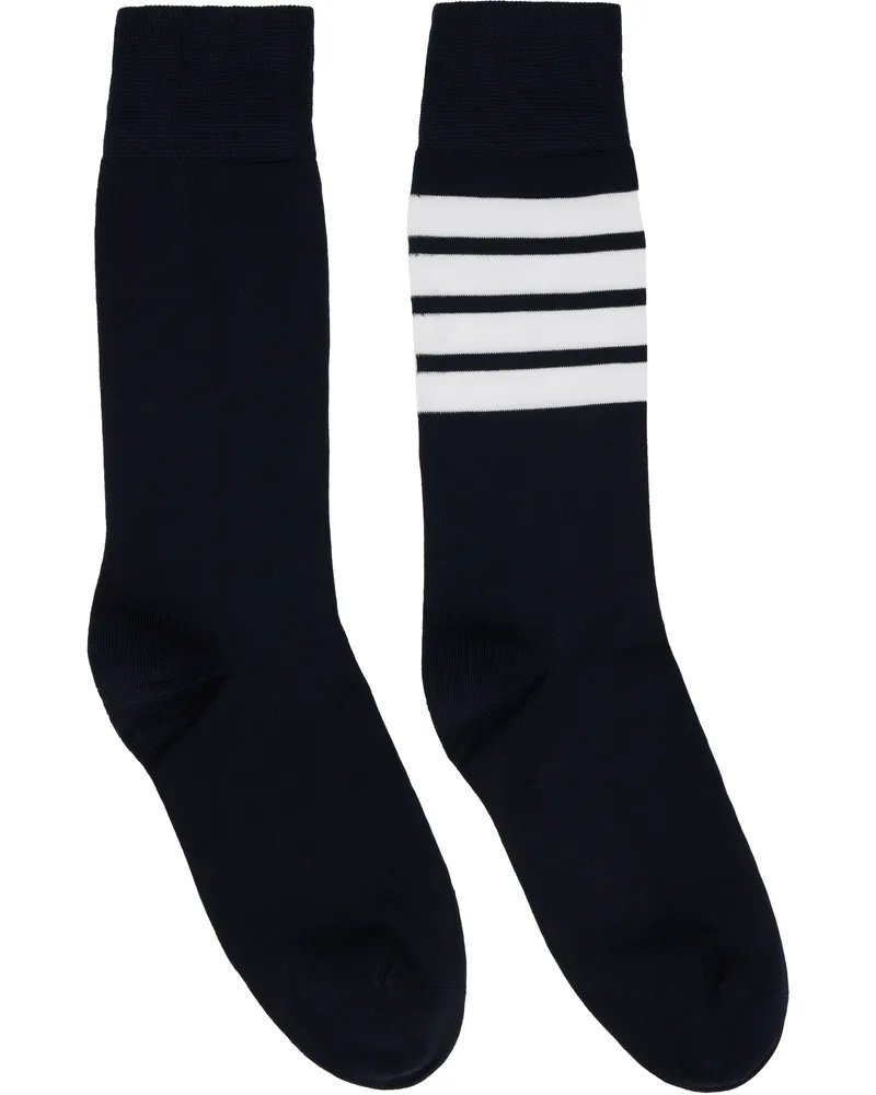 Thom Browne Navy Lightweight Cotton 4-Bar Mid Calf Socks 415