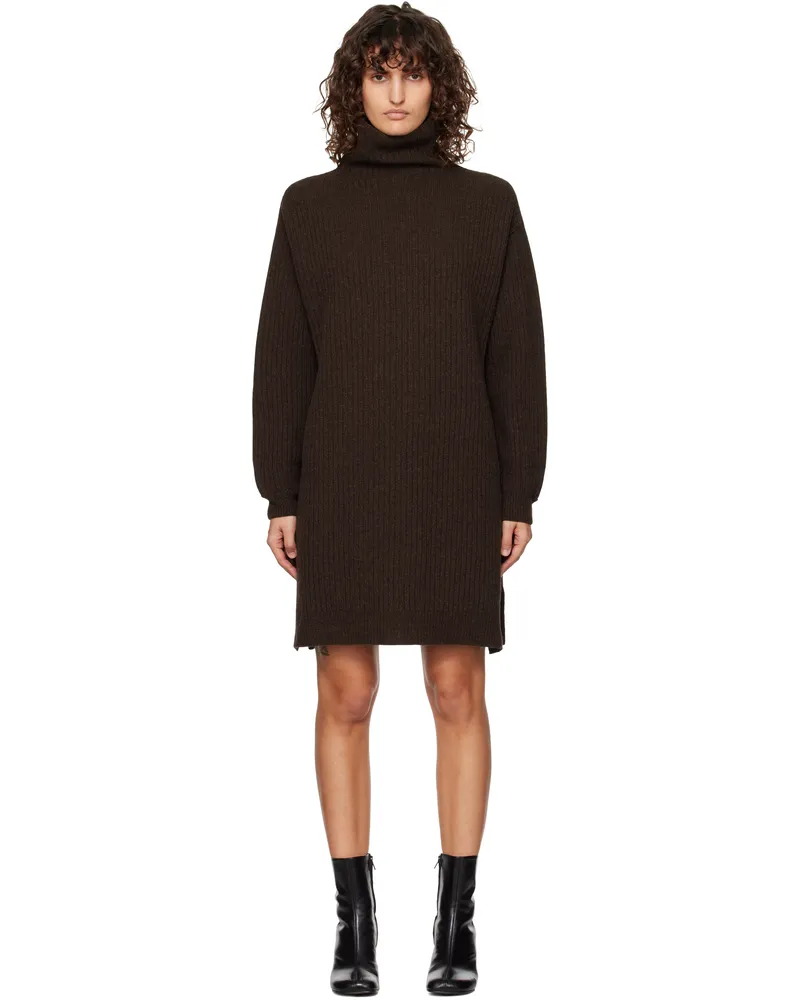 Christophe Lemaire Brown High Neck Midi Dress Br476
