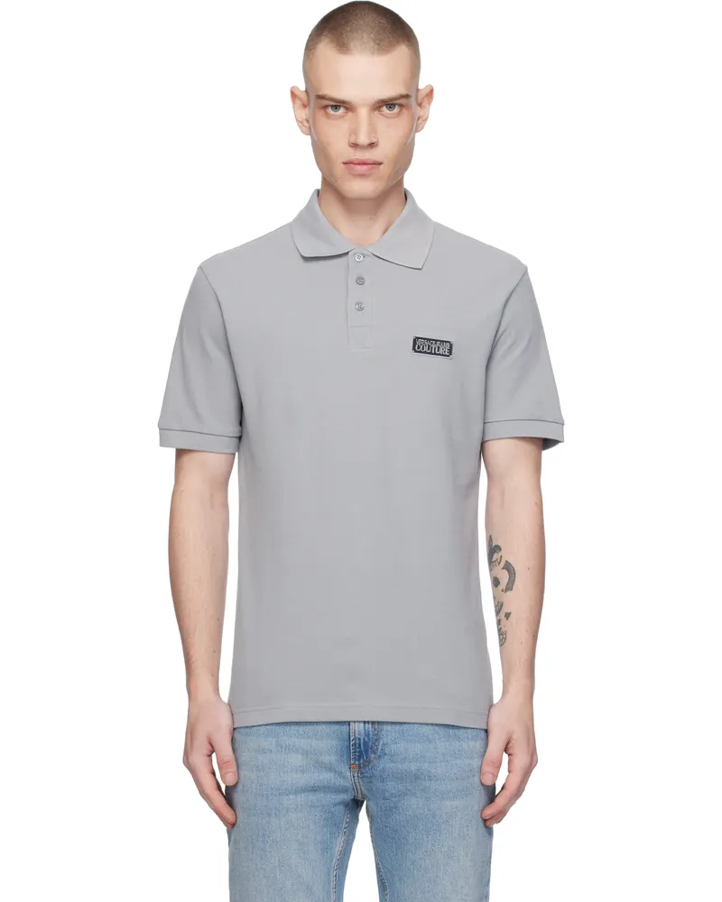 Versace Jeans Gray Logo Slim-Fit Polo E816-ice