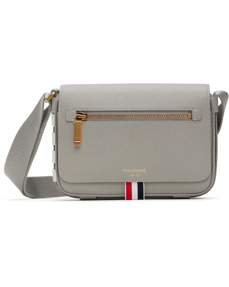 Thom Browne Gray 4-Bar Pebble Grain Small Reporter Bag 055lt
