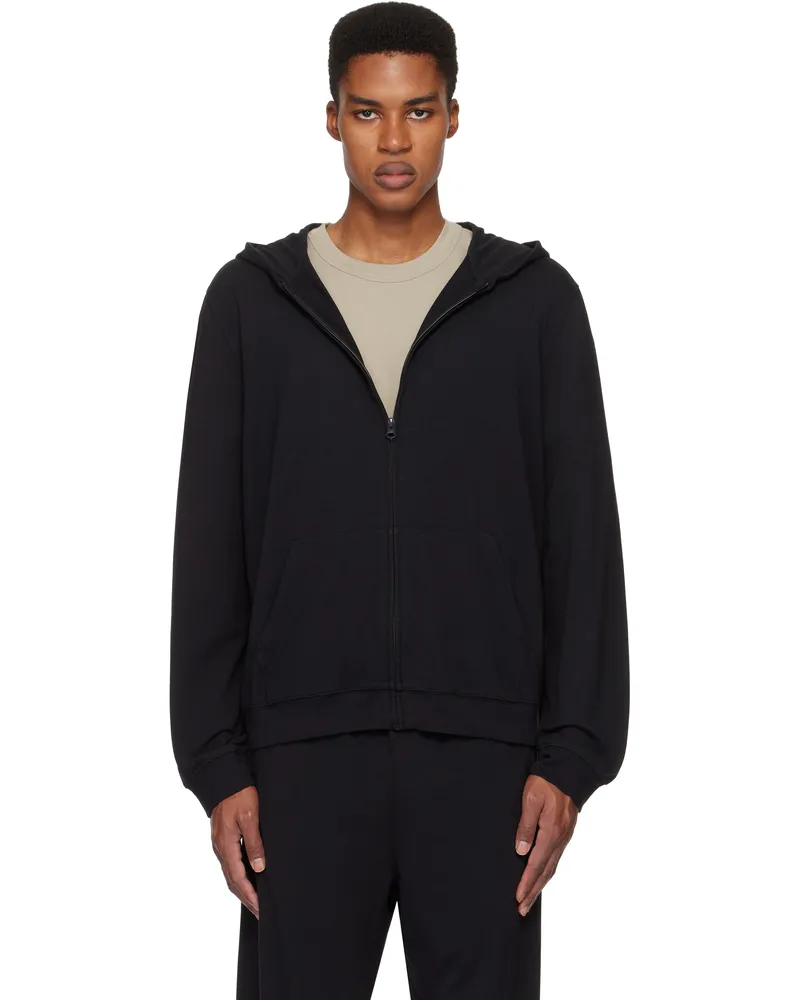 SKIMS Black Jersey Lounge Zip Up Hoodie Obsidian