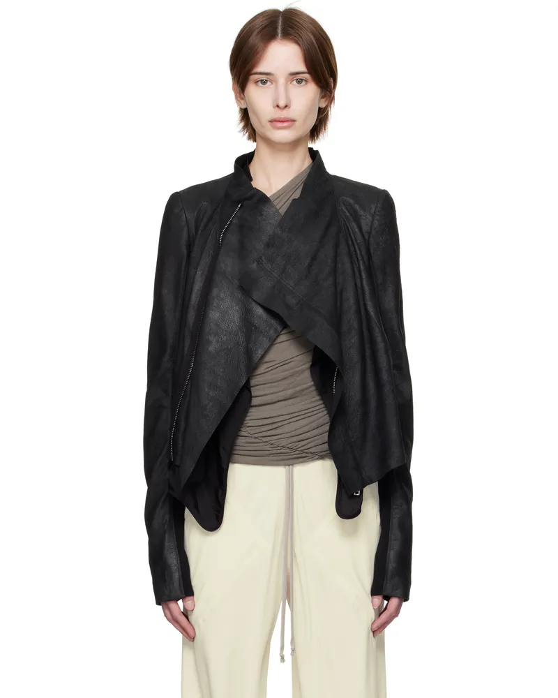 Rick Owens Black Hollywood Low Neck Biker Leather Jacket 09