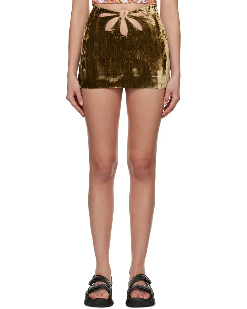 Collina Strada Khaki Flower Miniskirt Moss