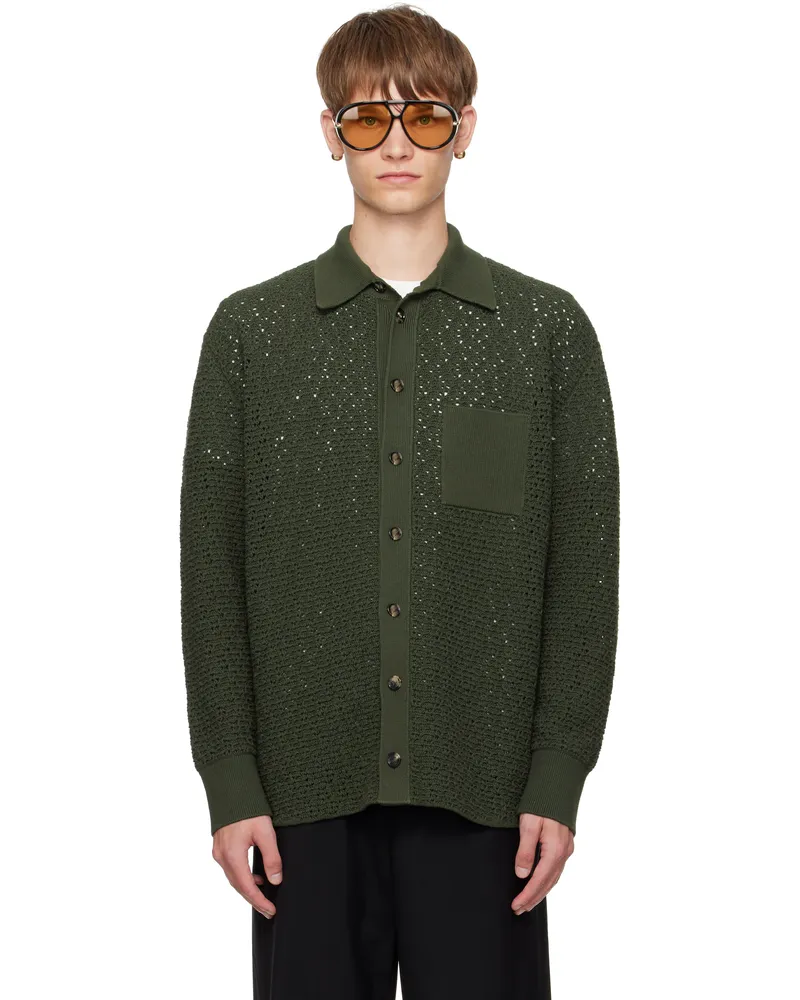 Bottega Veneta Green Cotton Crochet Cardigan 3293