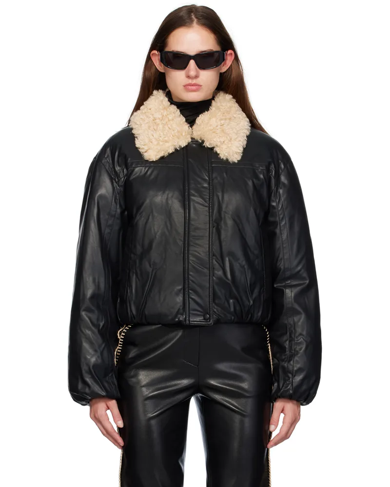 STAND Black Fran Faux-Leather Bomber Jacket 89900