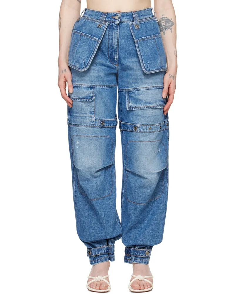 MSGM Indigo Oversized Denim Cargo Pants 89