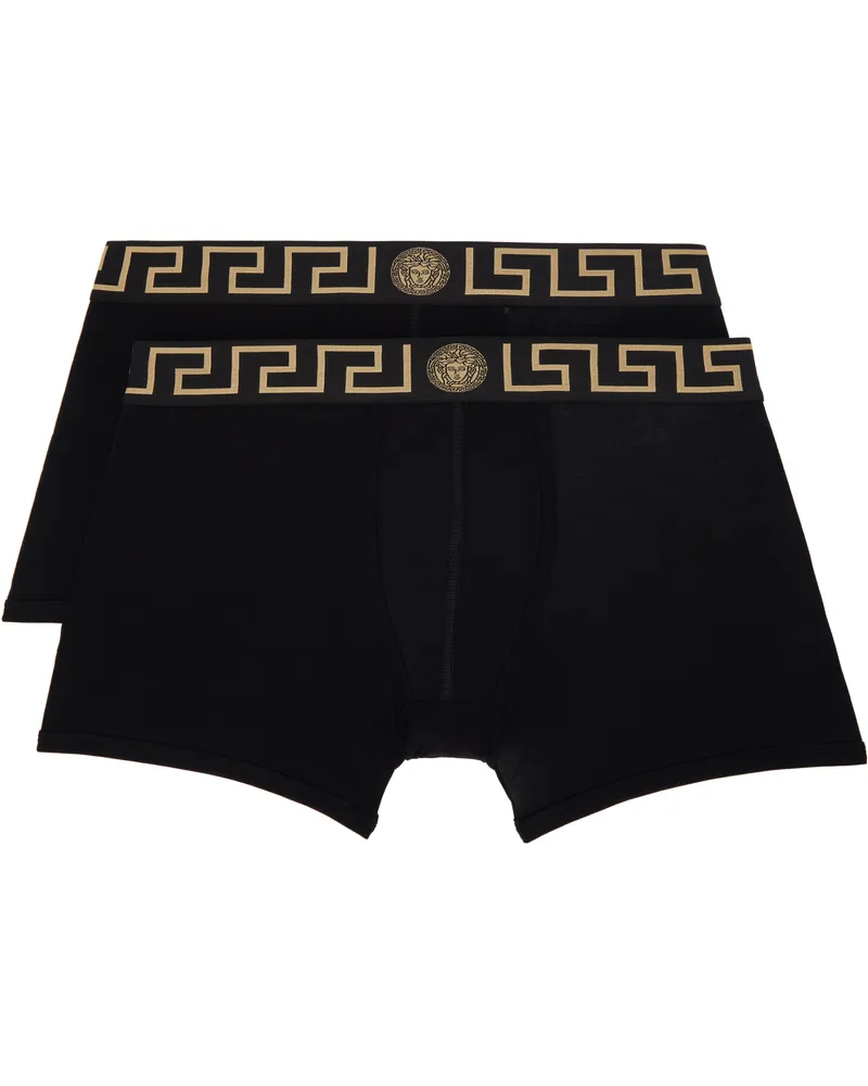 Versace Two-Pack Black Greca Border Long Boxer Briefs A80g-black