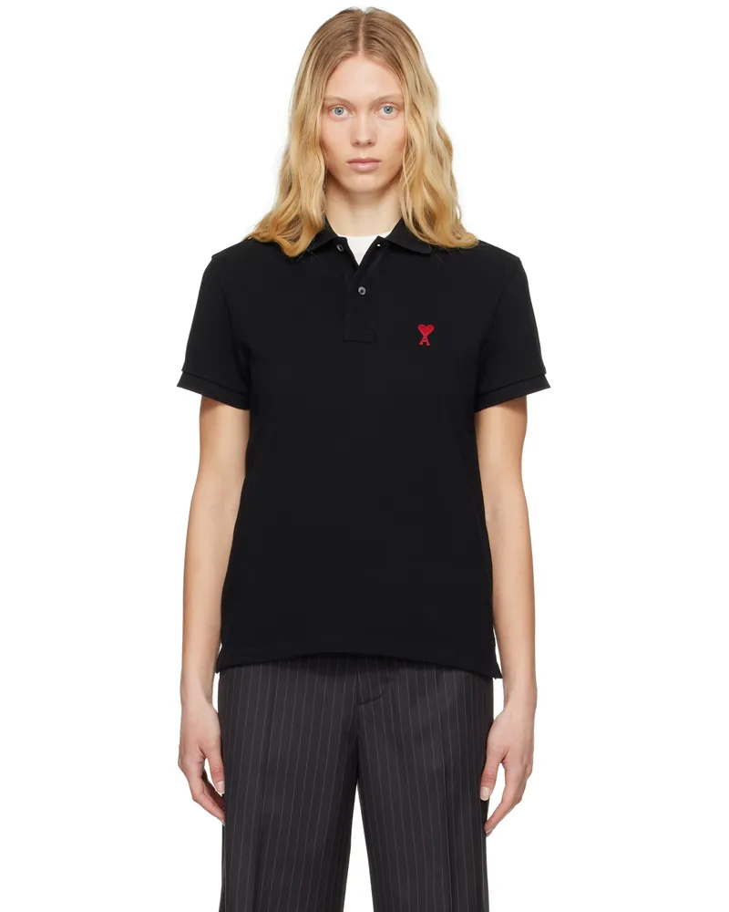 AMI Paris Black Cotton Ami de Coeur Polo Black