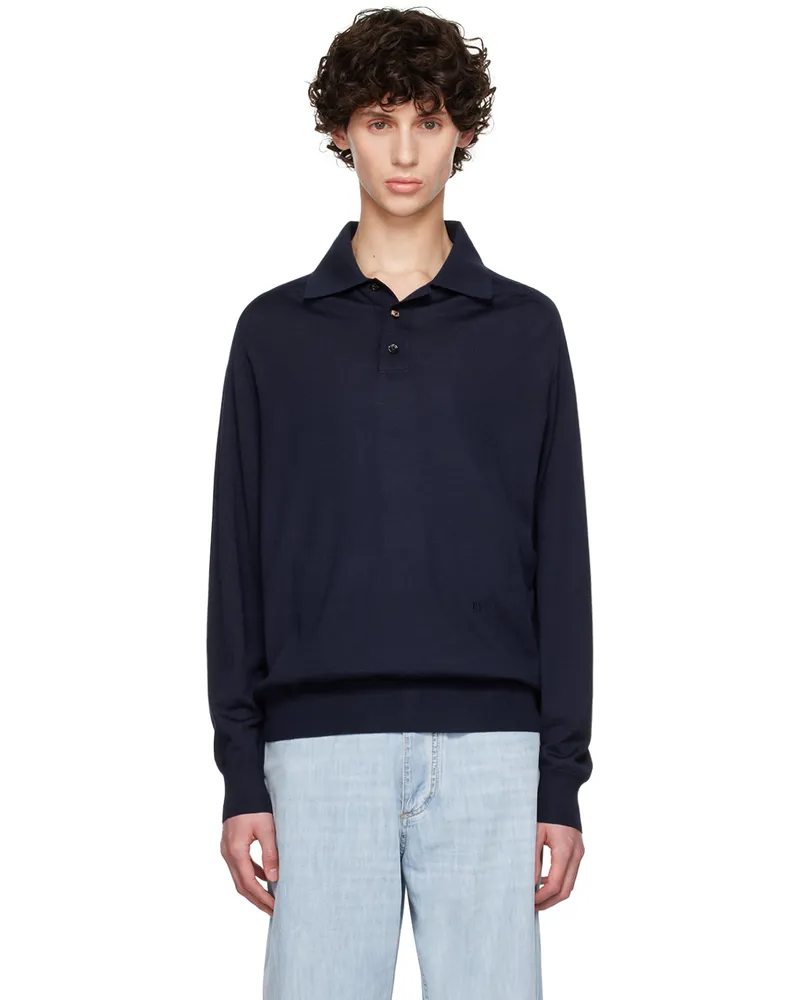Bottega Veneta Navy Inverted Seam Polo Navy