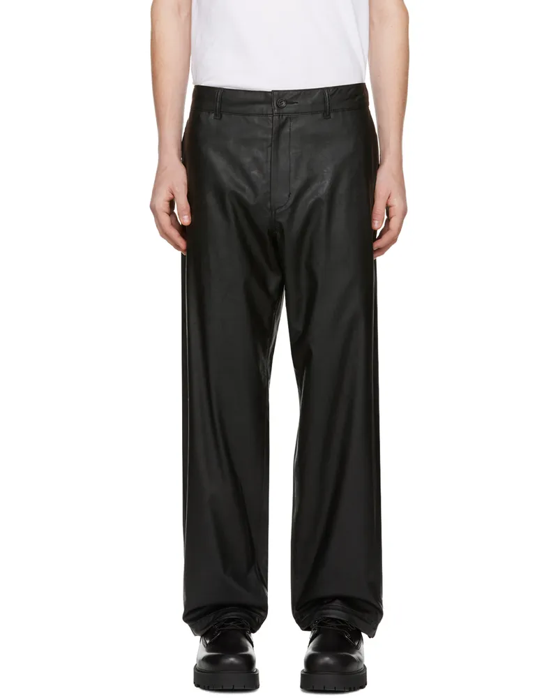 N.HOOLYWOOD Black Wide Faux-Leather Trousers Black