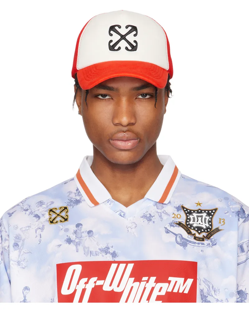 OFF-WHITE Red & White Arrow Trucker Cap Brick