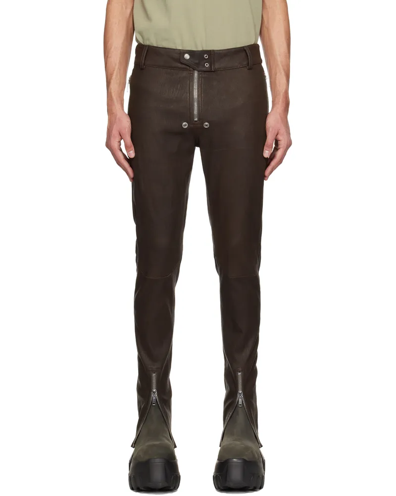 Rick Owens Brown Hollywood Tyrone Belas Leather Pants 14