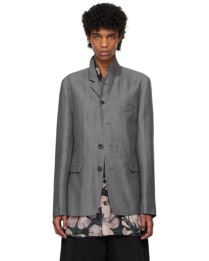 Dries van Noten Gray Notched Lapel Blazer 506