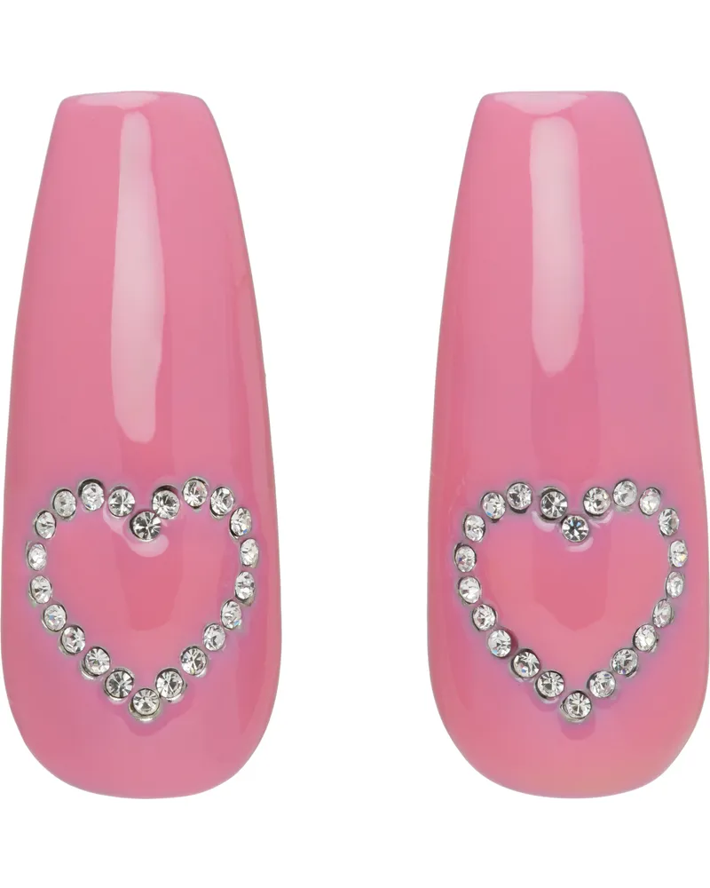 Petra Collins SSENSE Exclusive Pink & Silver D'heygere Edition Heart Nail Earrings Silver