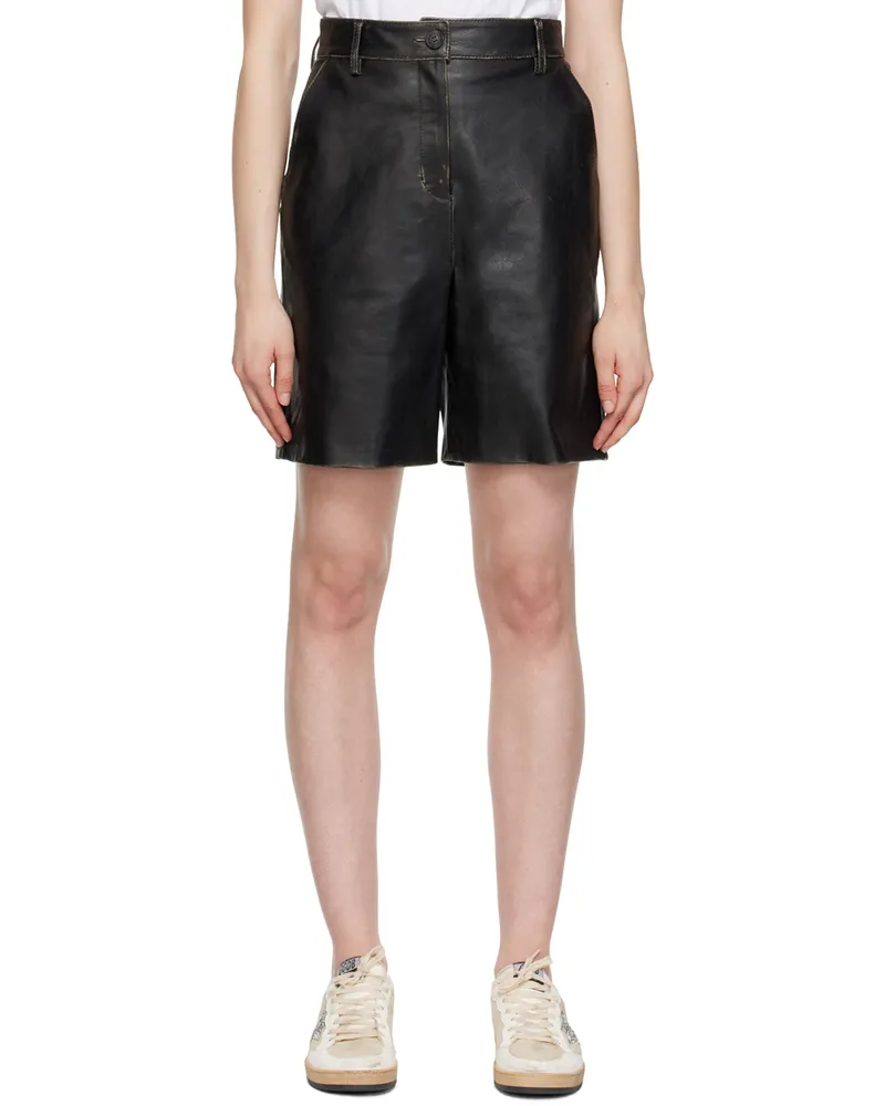 Golden Goose Black Four-Pocket Leather Shorts 90100