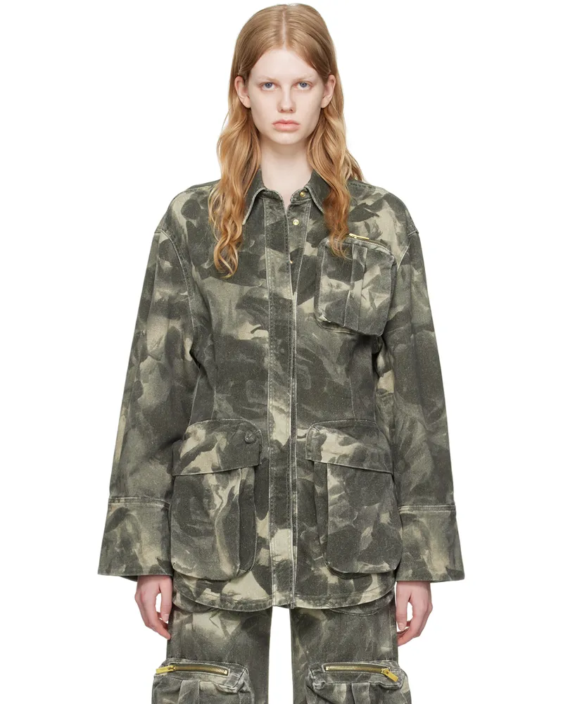 Blumarine Green Camo Denim Jacket F5925