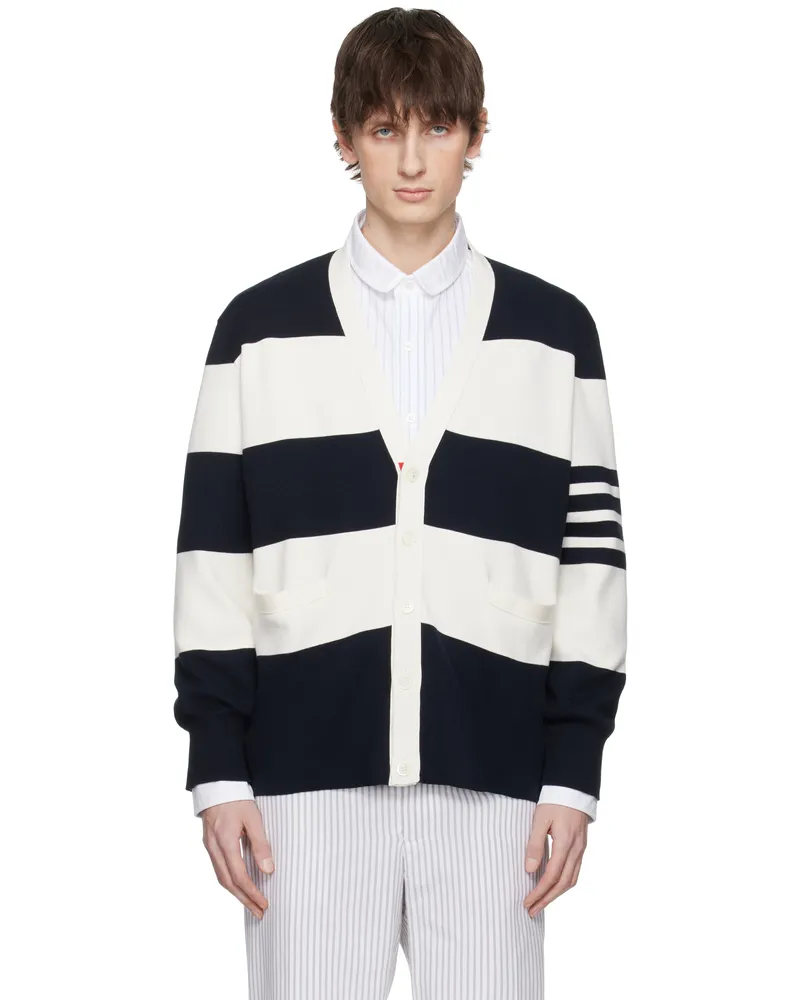 Thom Browne Navy & Off-White Rugby Stripe Milano Stitch Cardigan 979