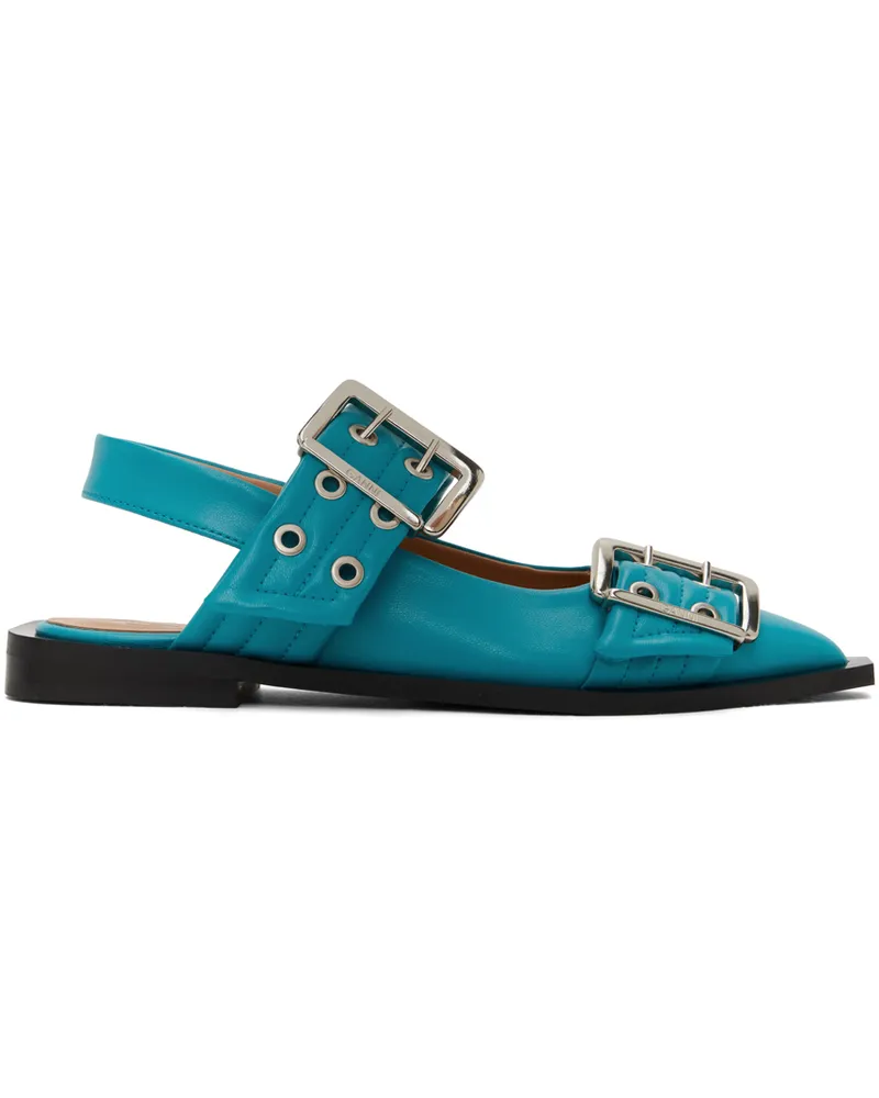 Ganni Blue Feminine Buckle Ballerina Flats 082