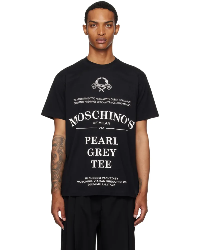 Moschino Black Printed Organic Cotton T-shirt Multi