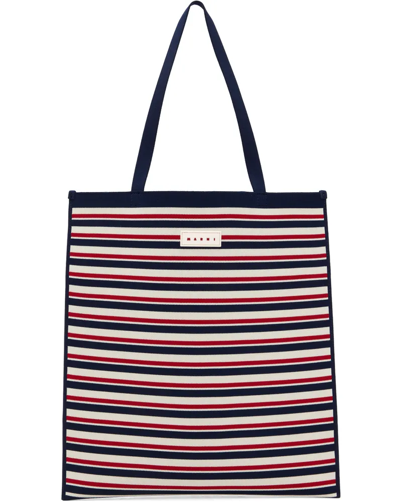 Marni Navy & Red Striped Tote Zo728