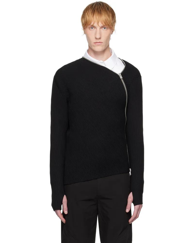 Heliot Emil Black Tied Zip Knit Sweater Black