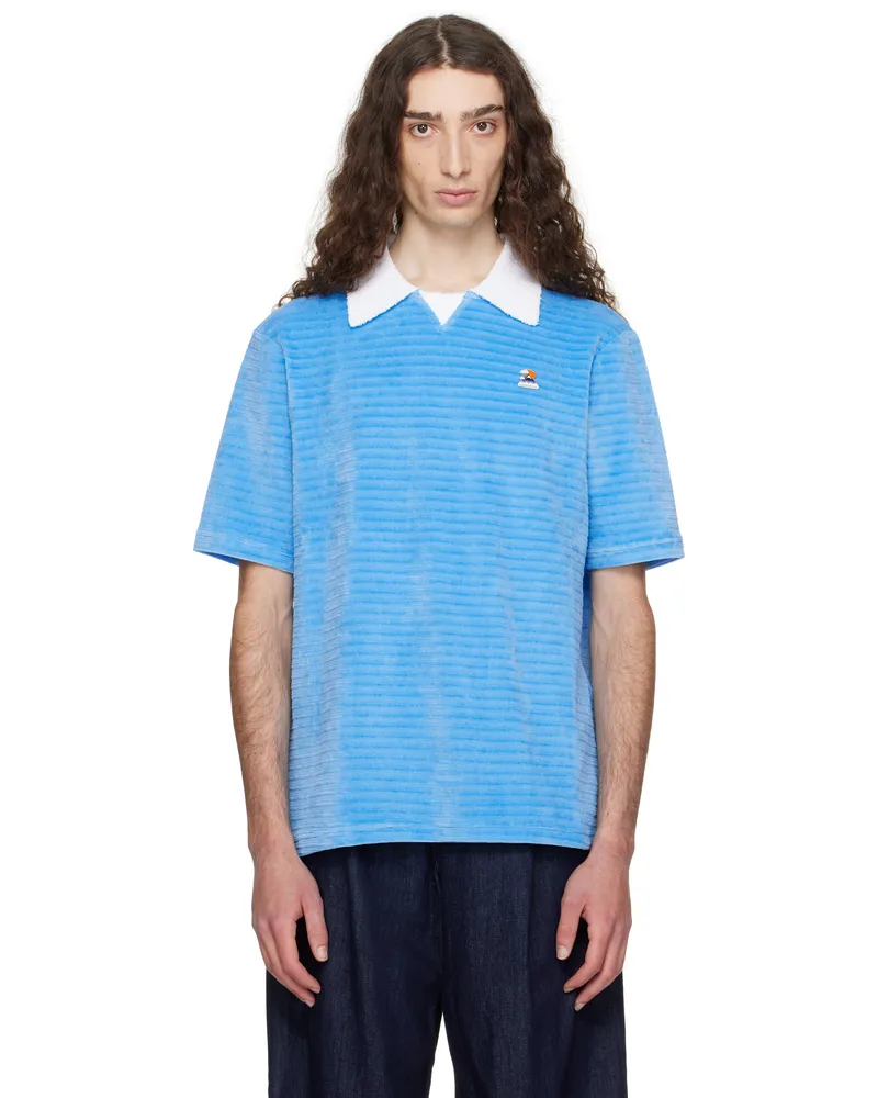 Casablanca Paris Blue Velour Stripe Polo Blue