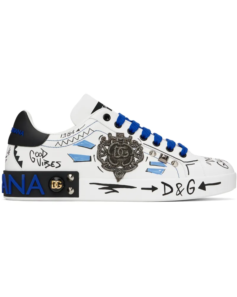 Dolce & Gabbana White Calfskin Portofino Sneakers 8t827