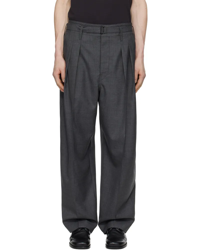 Christophe Lemaire Gray Belted Pleated Trousers Mu099