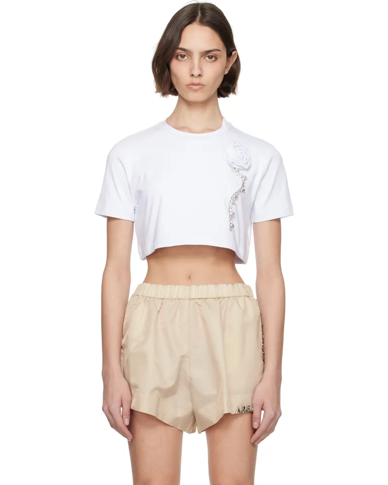 Area White Crystal Rosette Cropped T-shirt White