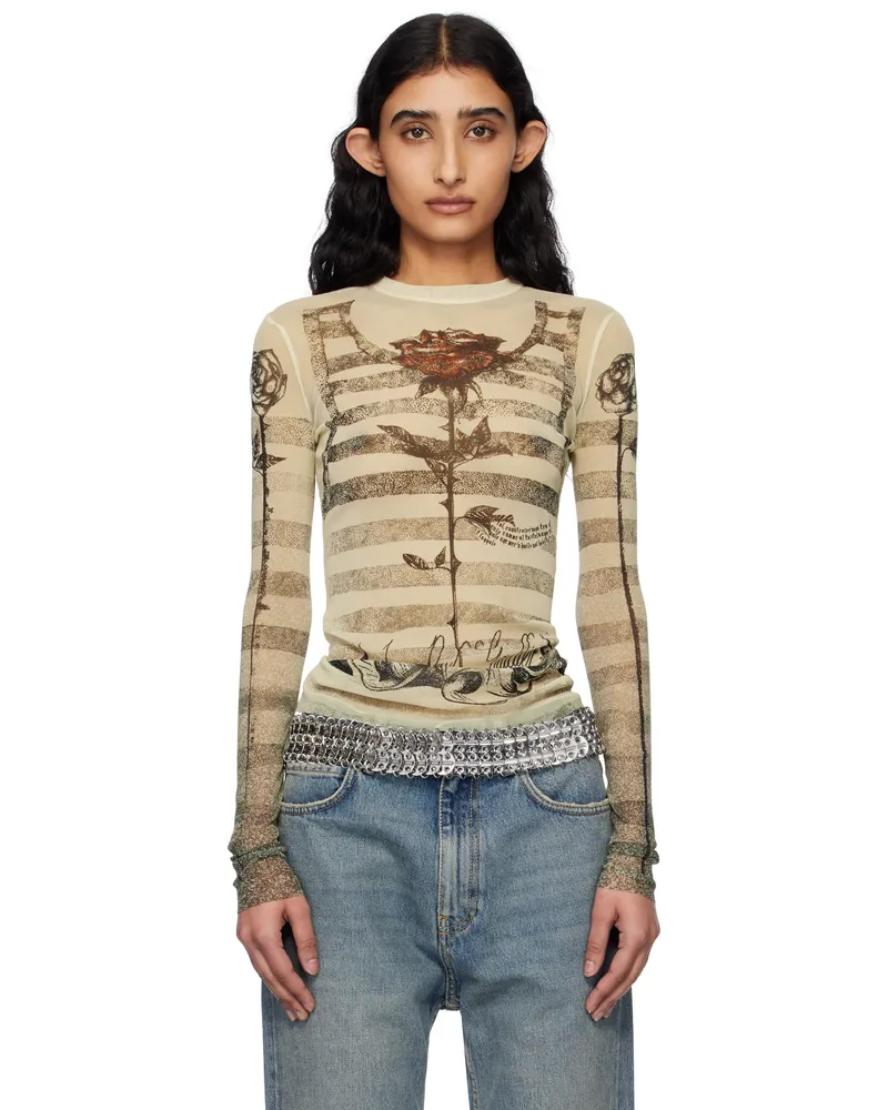 Jean Paul Gaultier Beige 'The Tattoo Marinière' T-shirt 030030-ecru