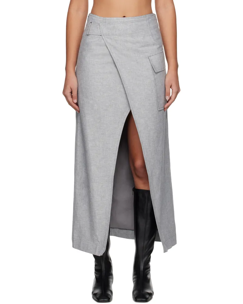 ROTATE Birger Christensen Gray Wrap Maxi Skirt 18-0201