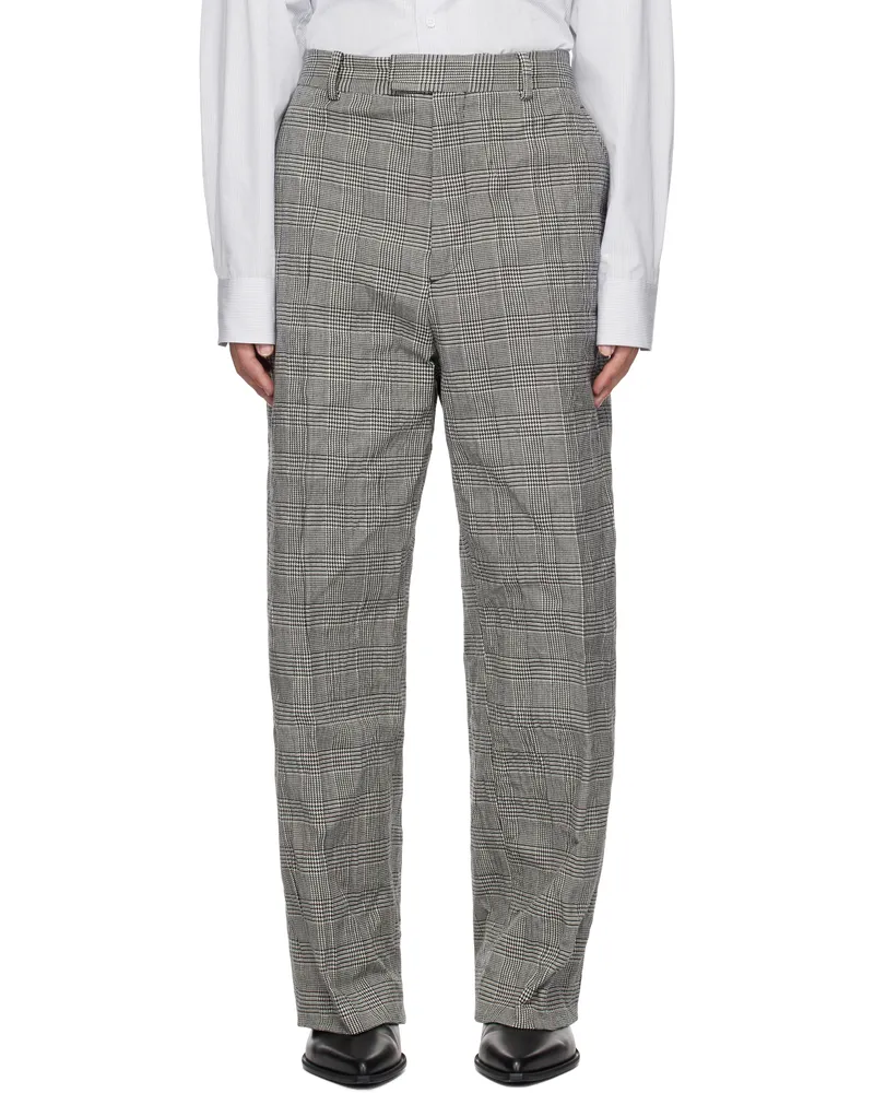 VETEMENTS White & Black Metalized Wrinkled Tailored Trousers Grey
