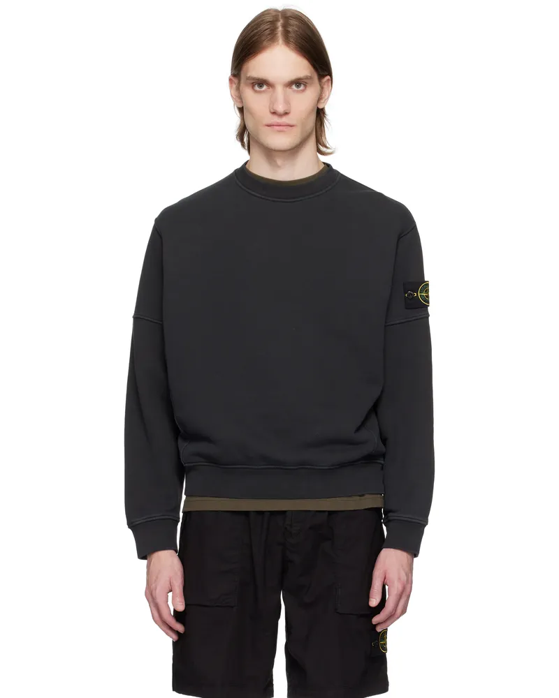 Stone Island Black Organic Cotton Diagonal Fleece Old Effect Sweatshirt V0129